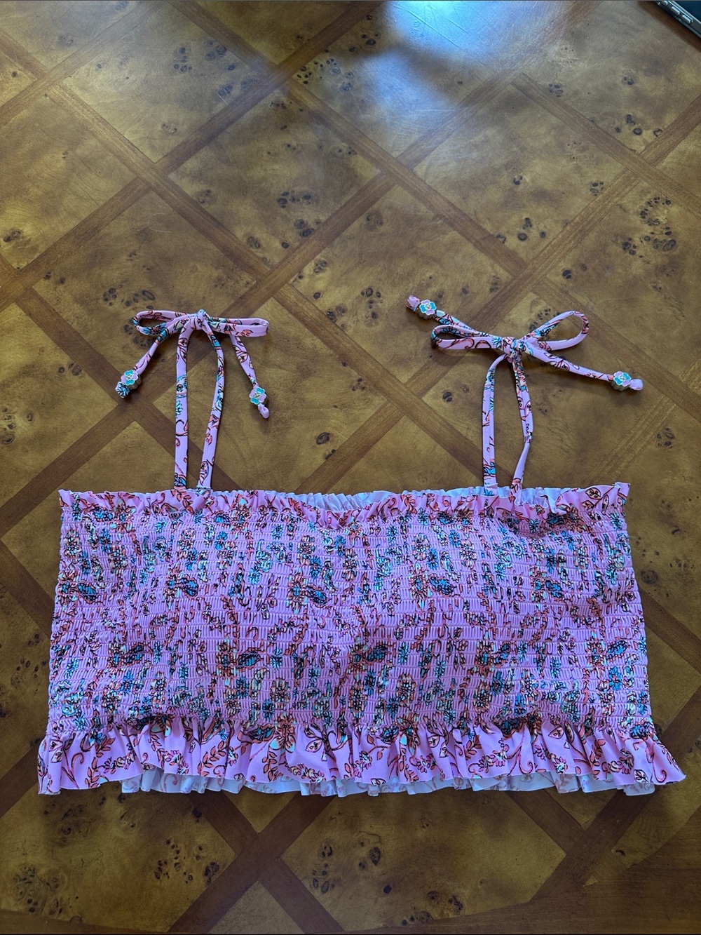 Jessica Simpson Pink Floral Smocked Crop Top size XL